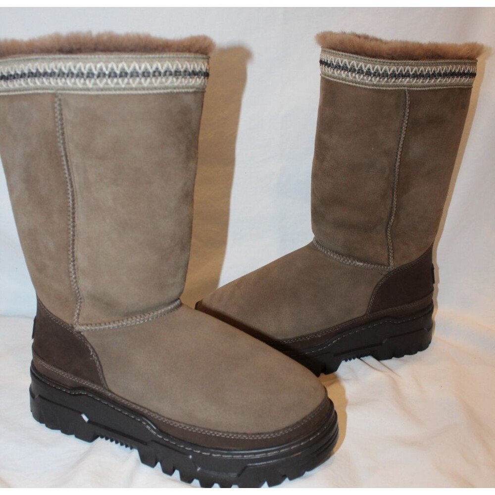 UGG CLASSIC TALL TRAILGAZER SUEDE BRAID WATERPROOF BOOTS WOMEN NIB HICKORY